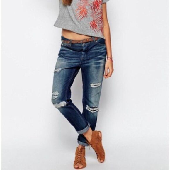 Maison Scotch L'Adorable Distressed Sky Boyfriend Jeans Indigo Women's 25 - Picture 1 of 14